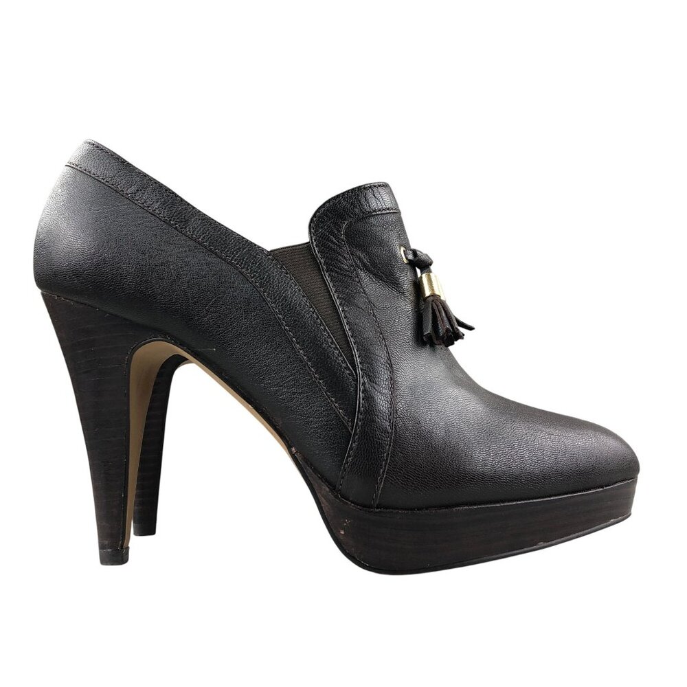 Pilar Abril Women's 9.5 Brown Leather Platform Stiletto High Heel Tassel Pumps